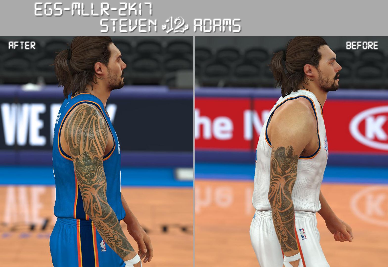 The arm and tattoo of Oklahoma City Thunder center Steven Adams 12 before  action against the Philadelphia 76ers at Wells Fargo Center  HoopsHype